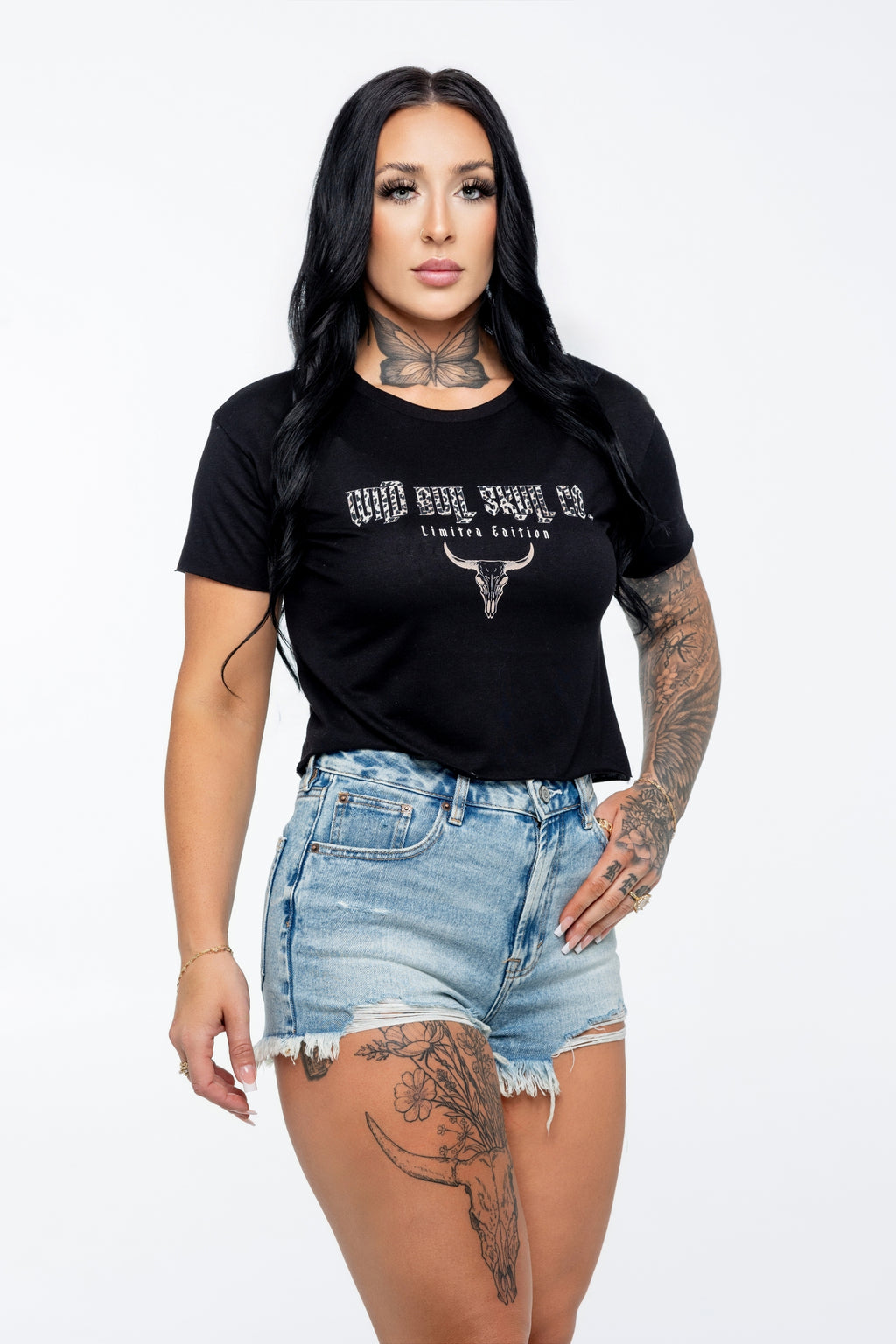 Black Crop Tee - Leopard Graphic