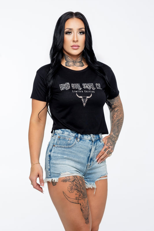 Black Crop Tee - Leopard Graphic
