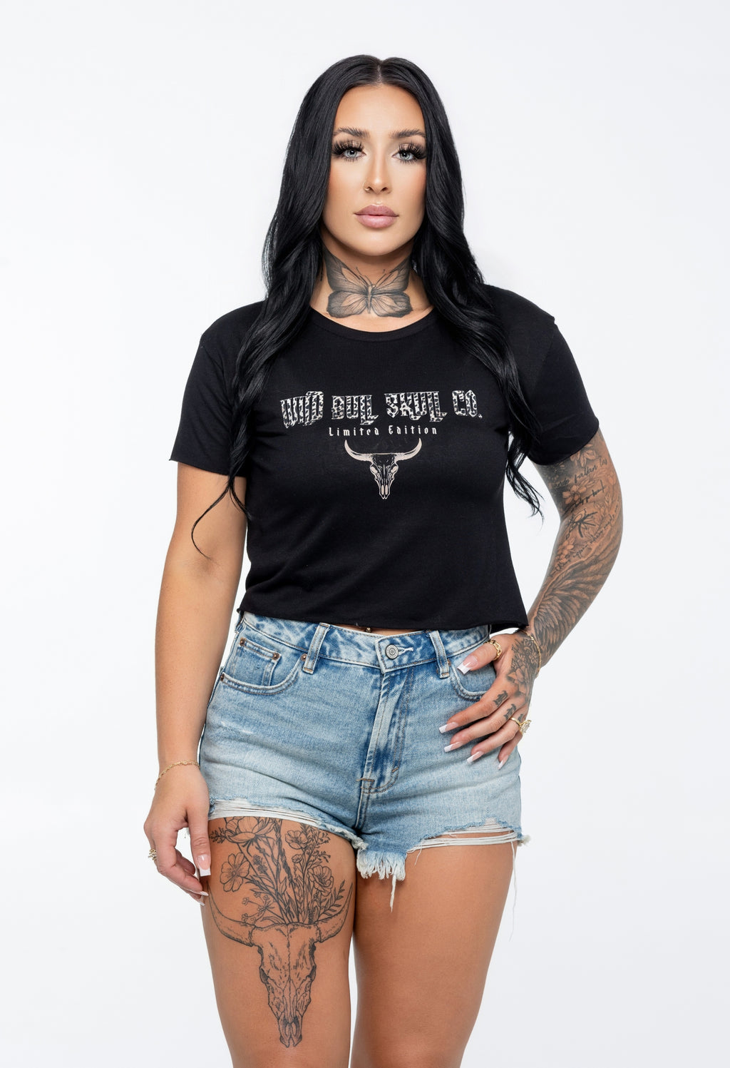 Black Crop Tee - Leopard Graphic