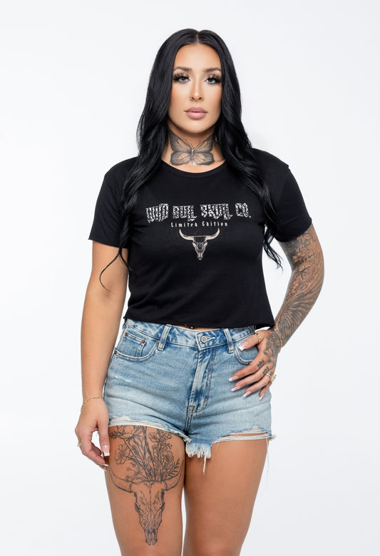 Black Crop Tee - Leopard Graphic
