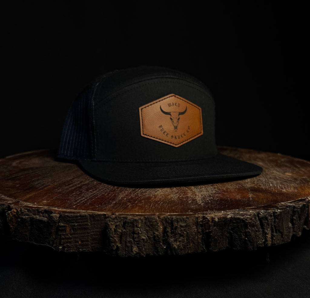Black Richardson 7-Panel Laser-Engraved Rawhide Leatherette Patch Hat
