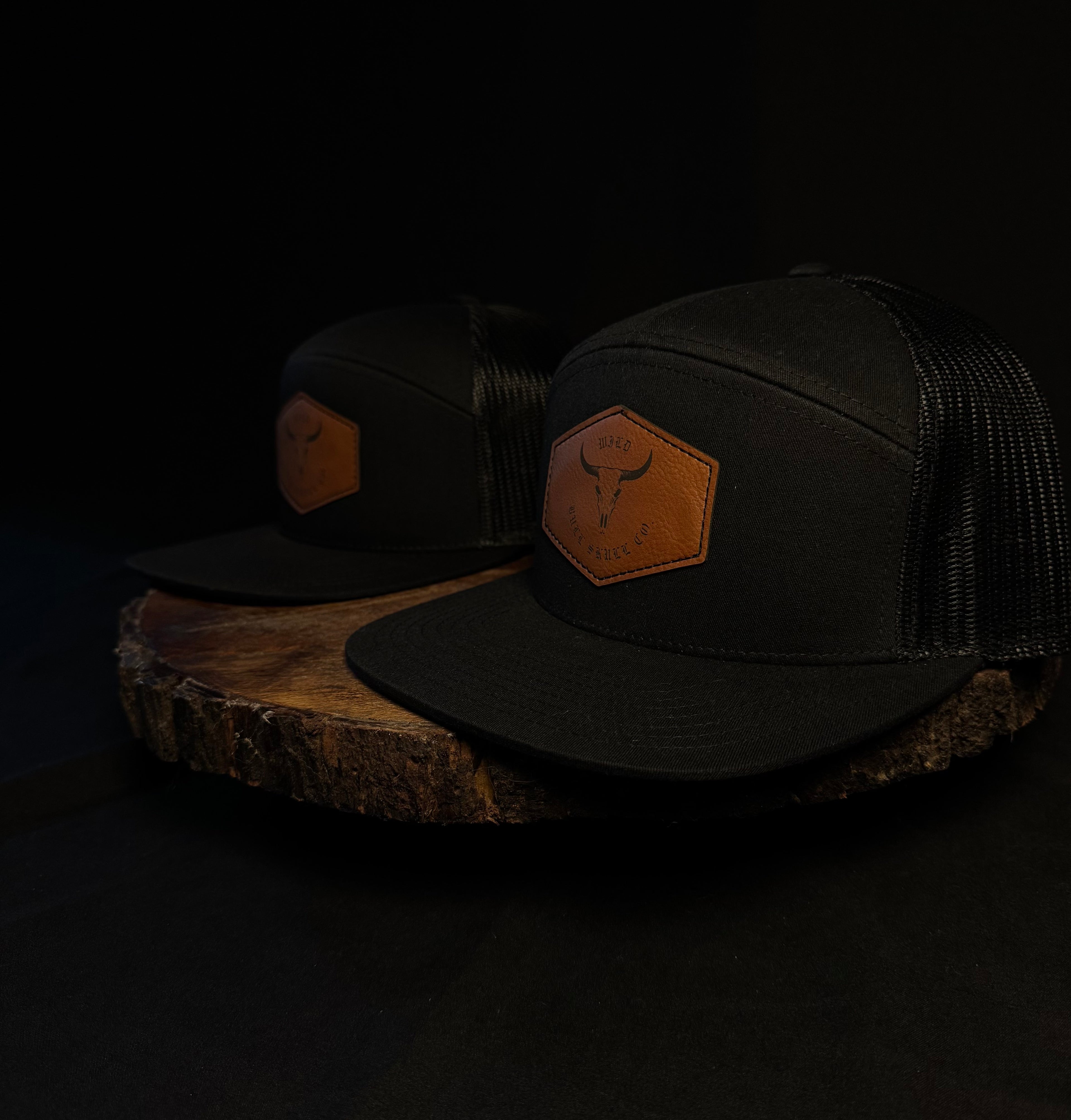 Black Richardson 7-Panel Laser-Engraved Rawhide Leatherette Patch Hat