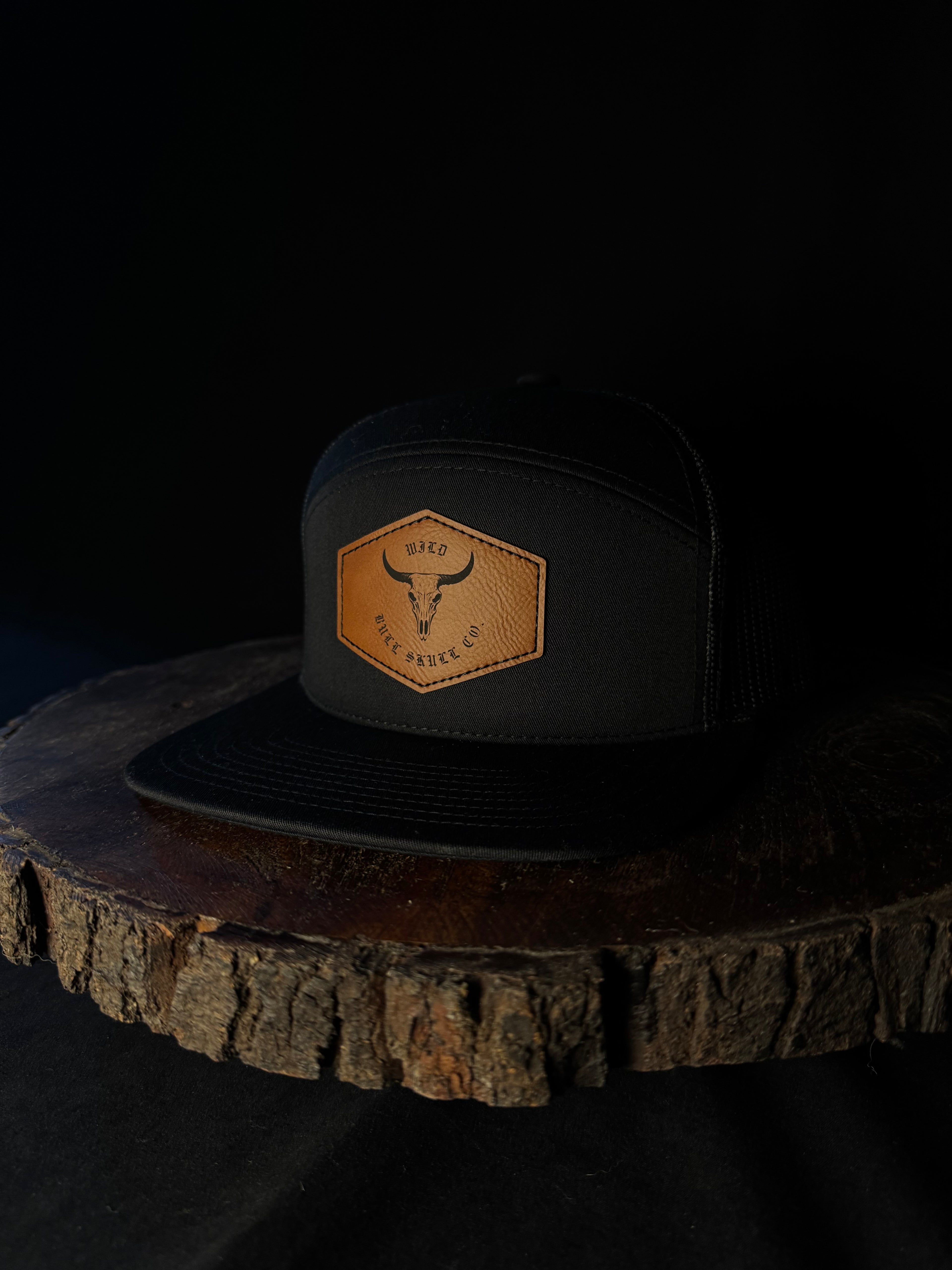 Black Richardson 6-Panel Laser-Engraved Rawhide Leatherette Patch Hat