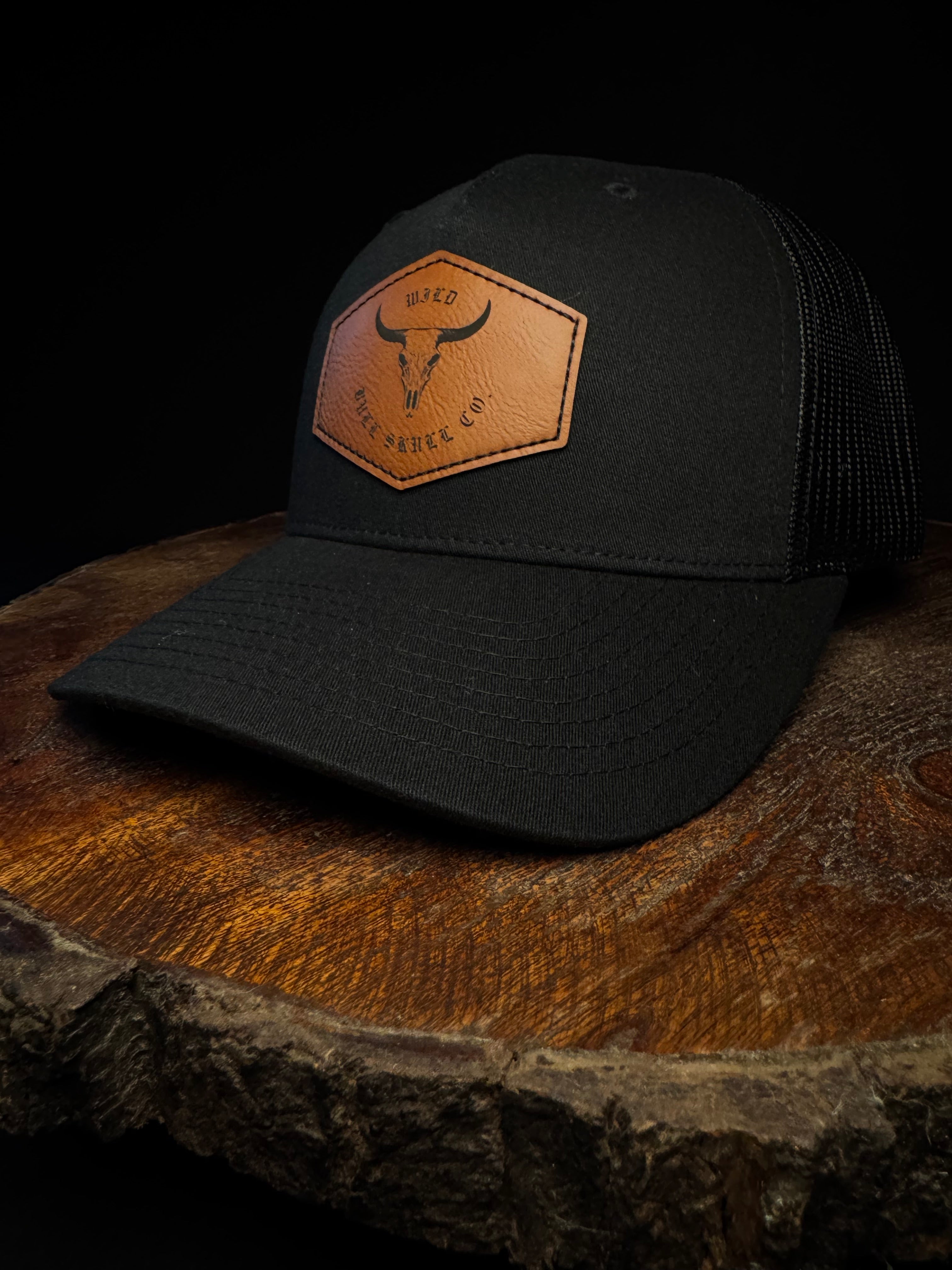 Black Richardson 5-Panel Laser-Engraved Rawhide Leatherette Patch Hat