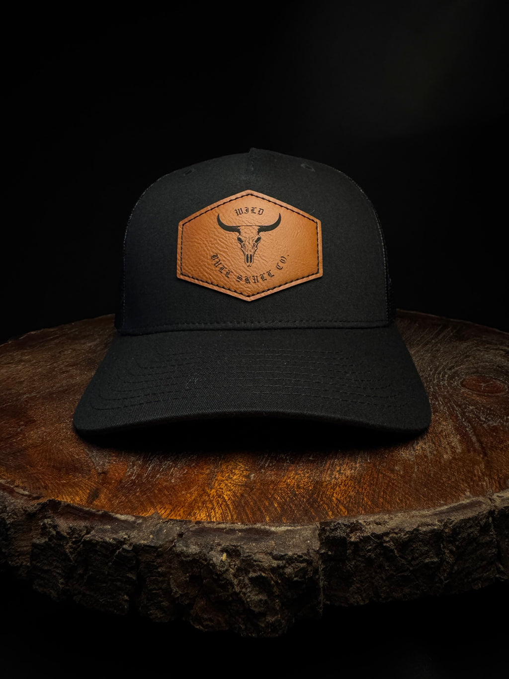 Black Richardson 5-Panel Laser-Engraved Rawhide Leatherette Patch Hat