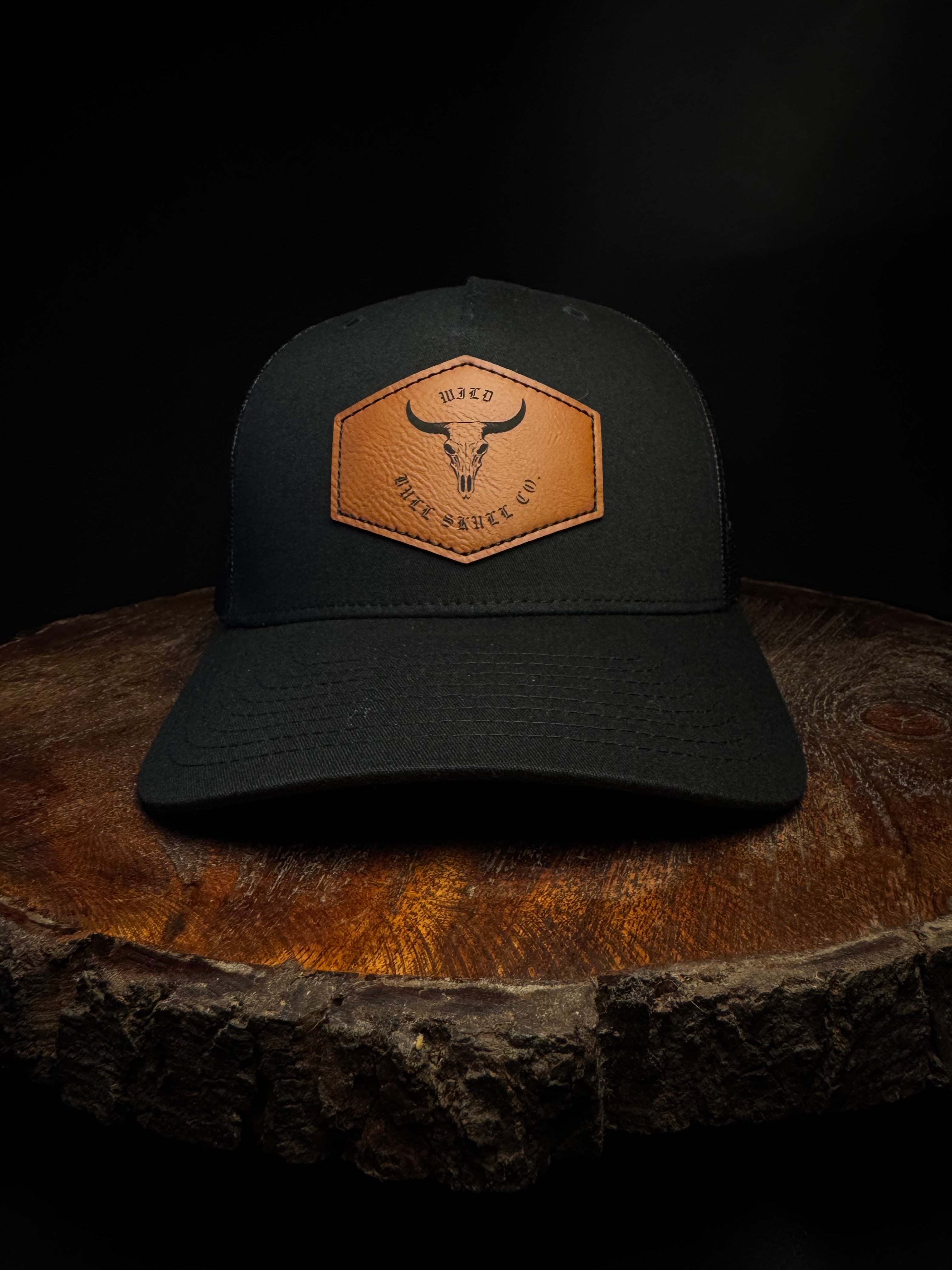Black Richardson 5-Panel Laser-Engraved Rawhide Leatherette Patch Hat