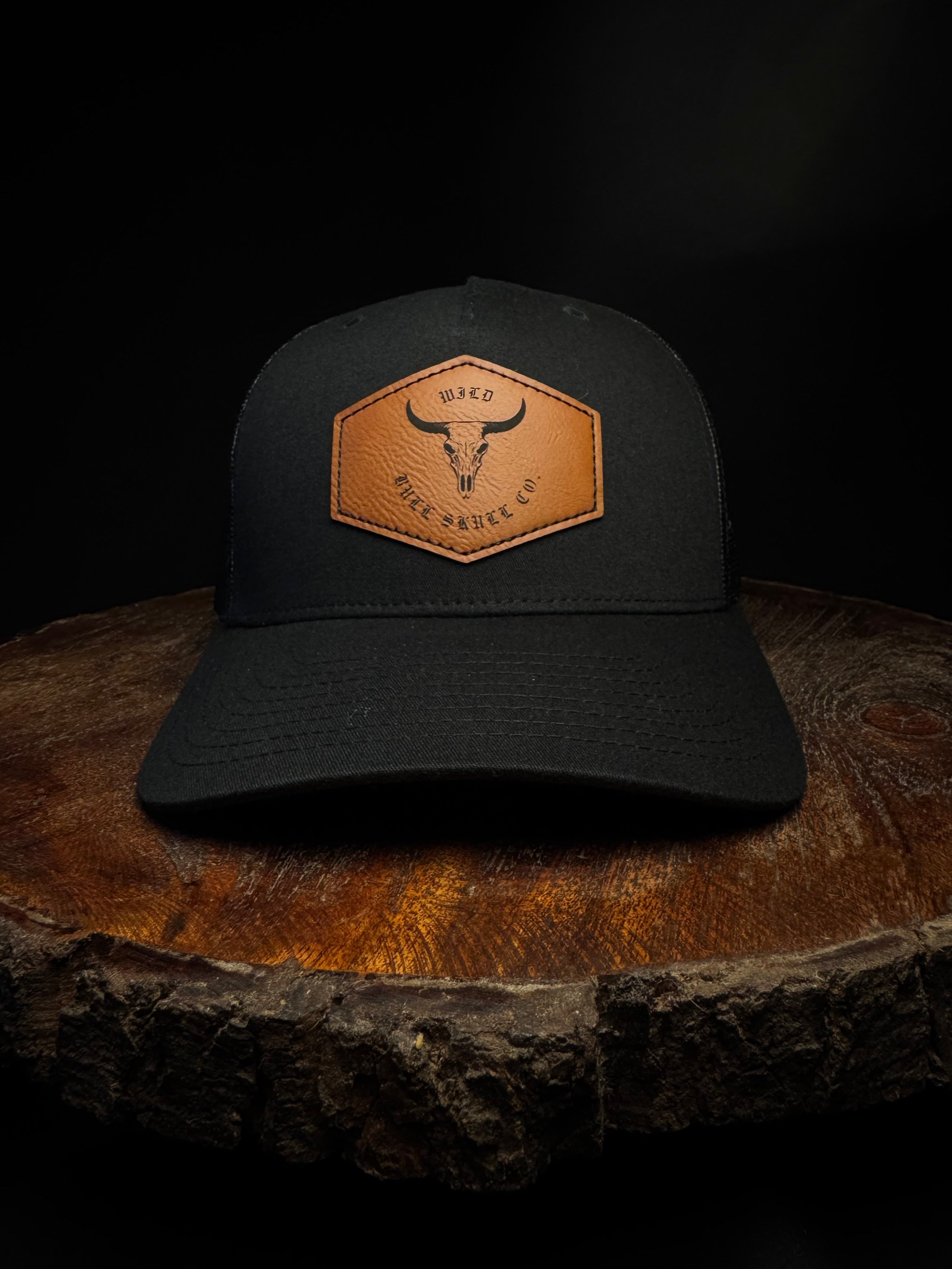 Black Richardson 5-Panel Laser-Engraved Rawhide Leatherette Patch Hat