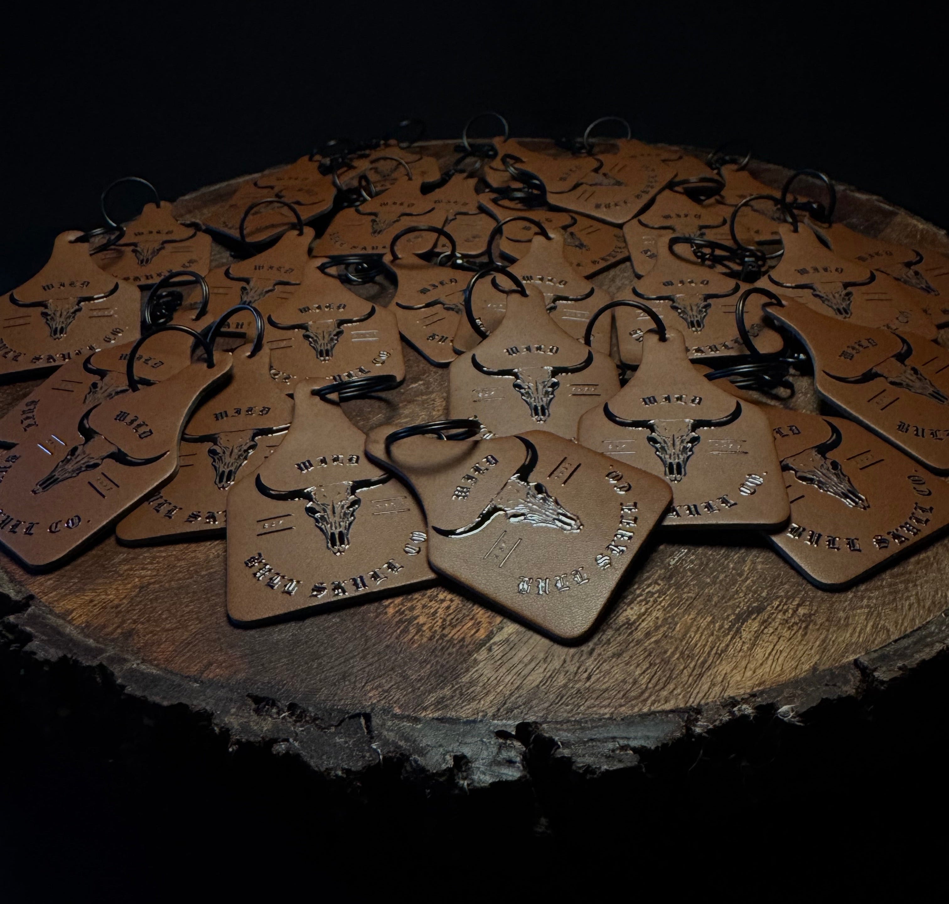 Rawhide Leatherette Cattle Tag Key Chain – Wild Bull Skull Co. Original 3D Logo