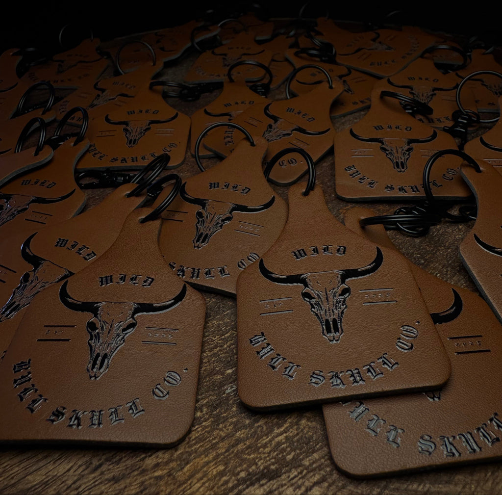 Rawhide Leatherette Cattle Tag Key Chain – Wild Bull Skull Co. Original 3D Logo